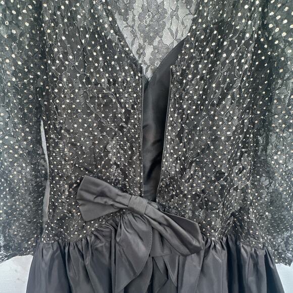 VTG 90s Black Mini Party Dress 9 Prom Puff Slv Tiered Witch Goth Grunge Punk Bow - Picture 9 of 16